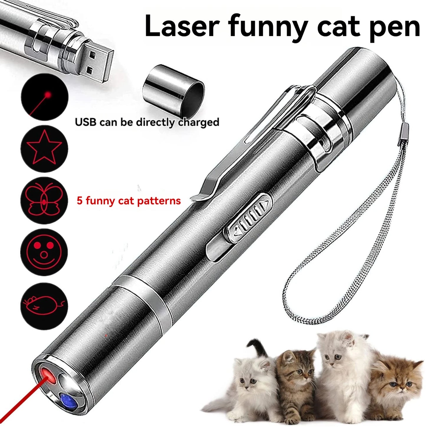 USB charging laser cat teaser stick multi-pattern purple light cat toy pet supplies toy cat teaser pen