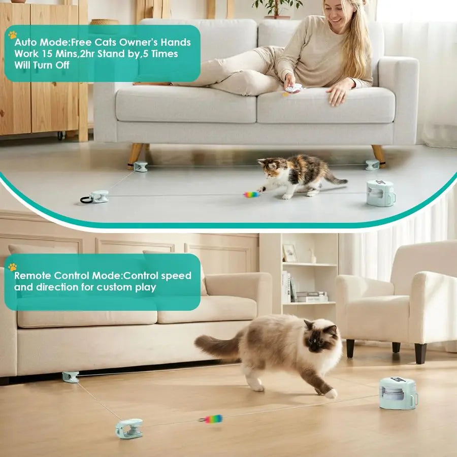 Cat Toy for Indoor Cats,Electric Remote Control Cat Chaser,Auto Manual Control DIY Cat Feather Toy Treadmill for Kitten Puppy,A