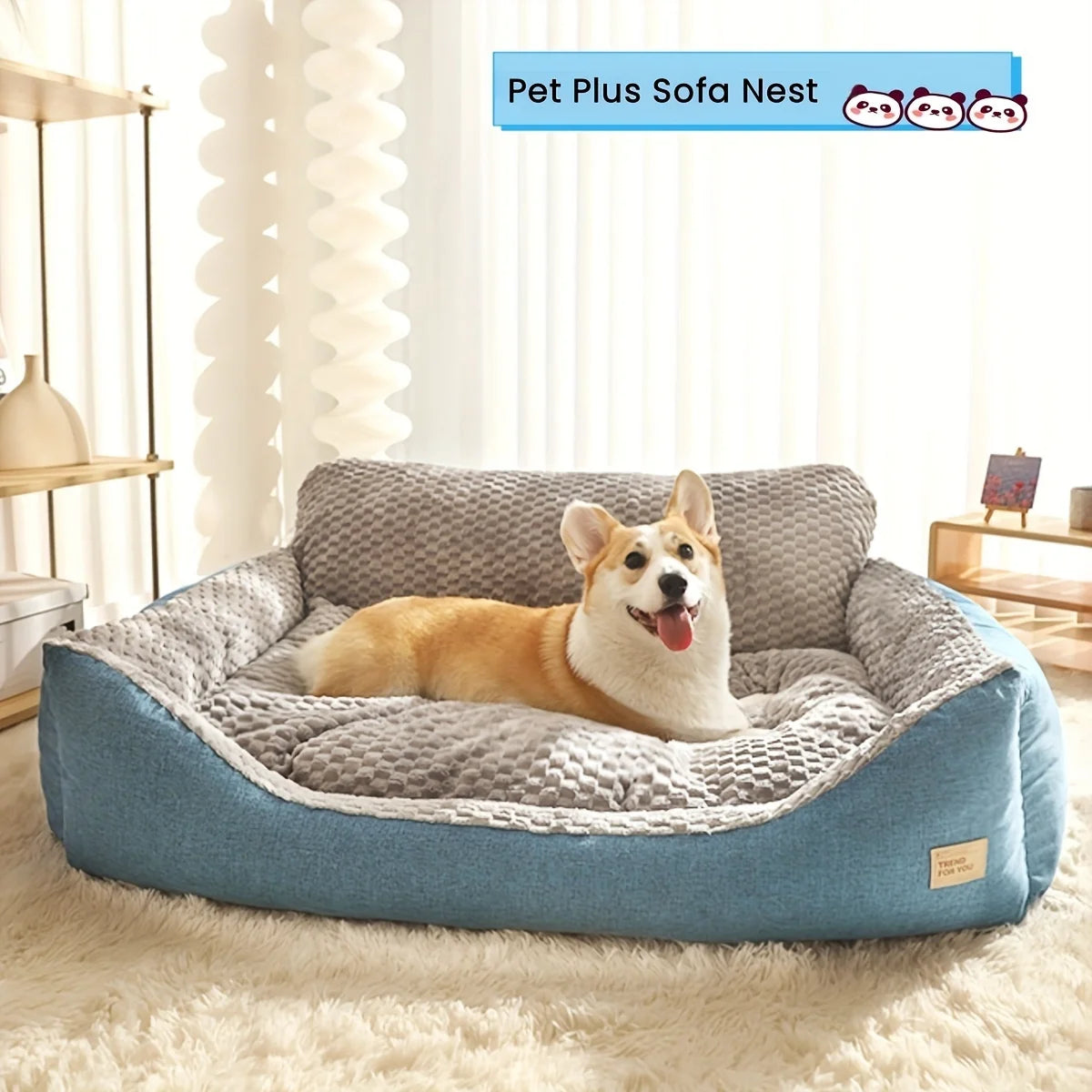 Luxurious Extra-Large Dog Bed, Orthopedic Support Pet Sofa Bed, Suitable for Medium to Large Dogs and Cats - Plaid Design with Soft Polyester Filling, Non-Slip Bottom, All-Season Dog Bed with Headrest Support, Ideal Choice fo