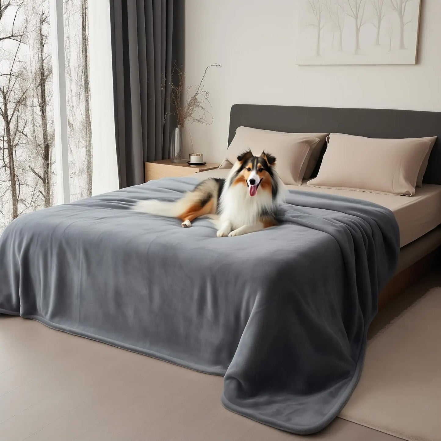 Waterproof Flannel Throw Blanket for Bed, Couch, Kids & Pets - Reversible Grey Design, 40x60 Inches