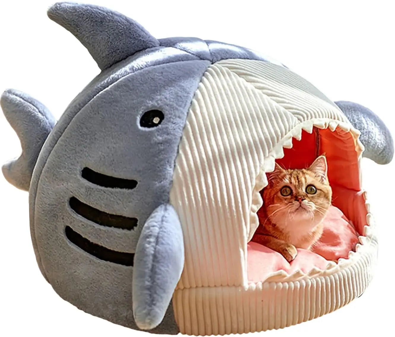 Shark-Shaped Cat Bed Kennel Hideout House Warm Soft Comfortable Semi-Closed Nest Blue L for Cats and Dogs