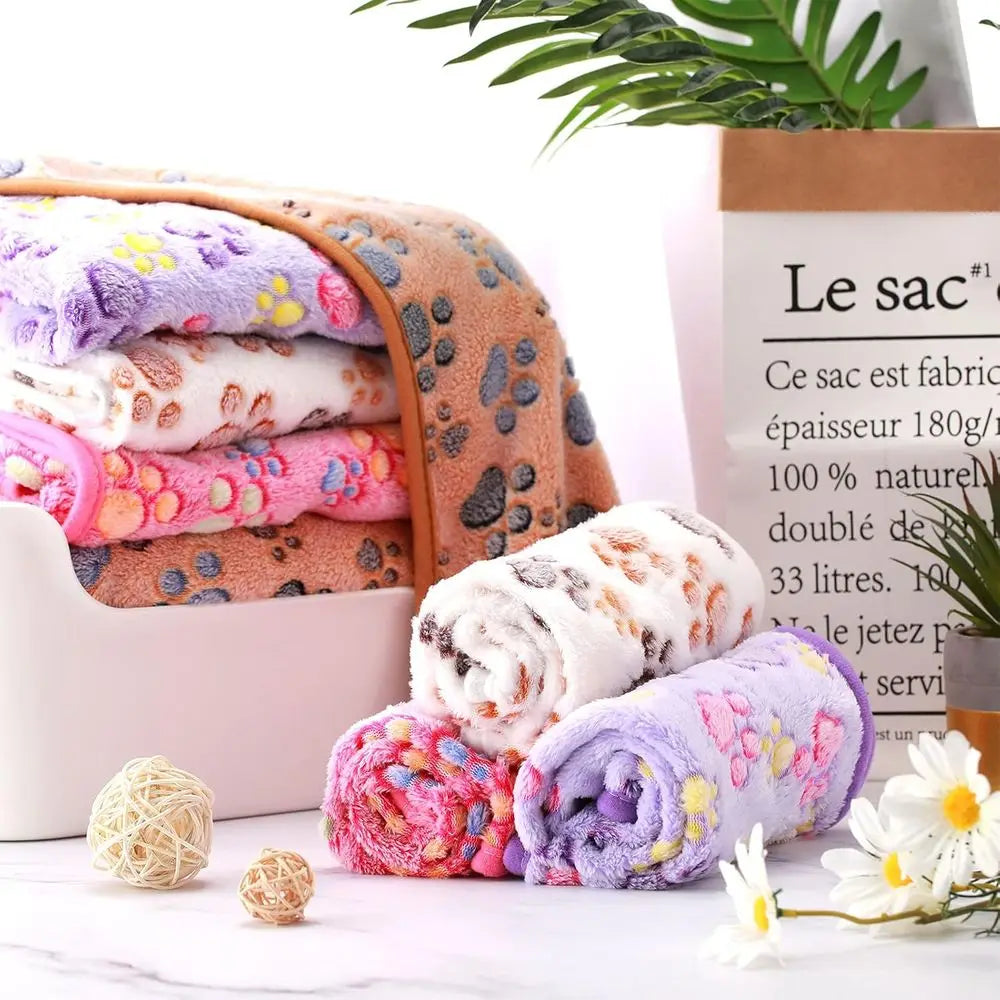 4 Pcs Dog Blanket for Pet Puppy Teething Toys Paw Print Fleece Blanket for Pet Cat Soft Warm Sleep Mat Guinea Pig Cage Mat(Small