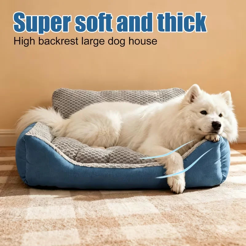 Luxurious Extra-Large Dog Bed, Orthopedic Support Pet Sofa Bed, Suitable for Medium to Large Dogs and Cats - Plaid Design with Soft Polyester Filling, Non-Slip Bottom, All-Season Dog Bed with Headrest Support, Ideal Choice fo