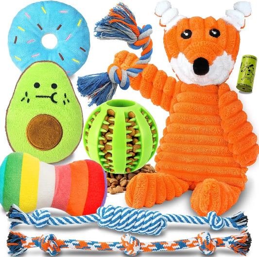 9 Pack Luxury Puppy Toys for Teething Small Dogs, Squeaky Chew Toys with Ball and Rope