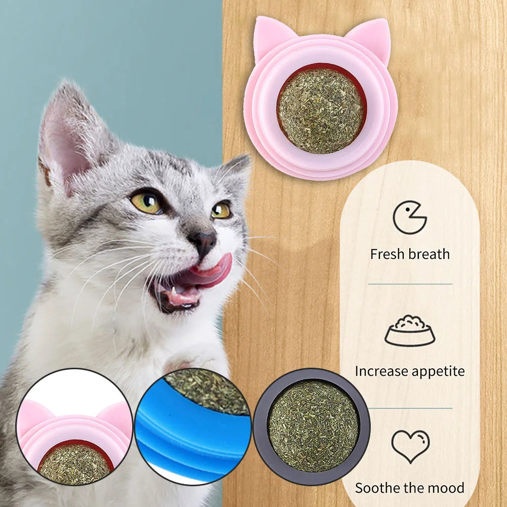 Rotatable Catnip Molar Stick Natural Safe Catnip Edible Lick Balls Catnip Wall Balls for Cats Teeth Cleaning Pet Treats Supplies