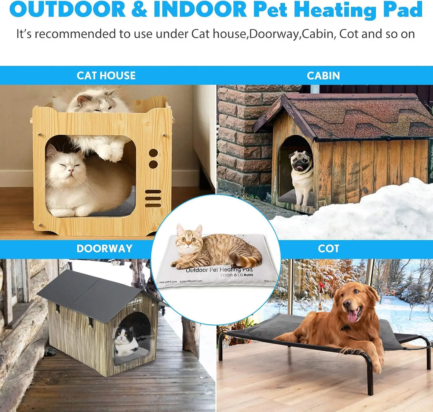 Waterproof Heated Pet Bed with Auto Temperature Control, Soft Electric Blanket for Dogs and Cats in Outdoor Houses