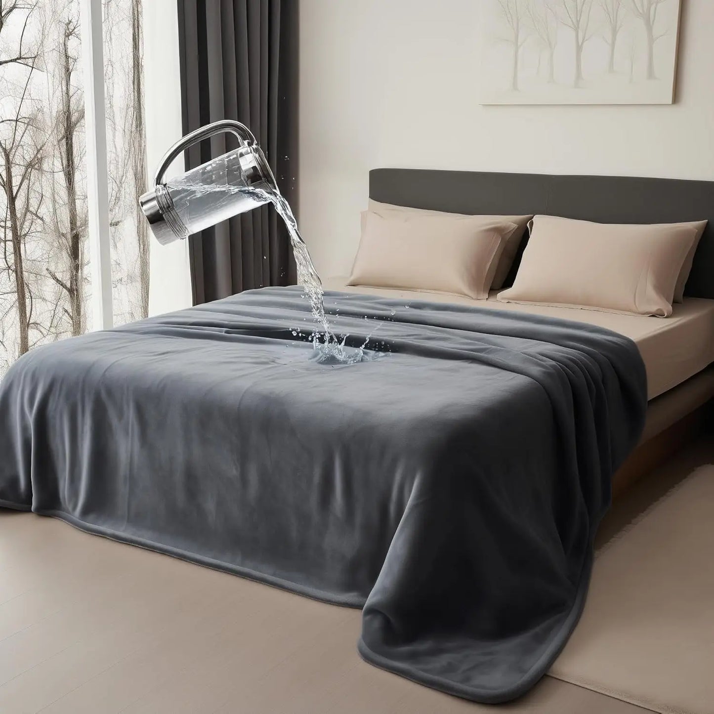 Waterproof Flannel Throw Blanket for Bed, Couch, Kids & Pets - Reversible Grey Design, 40x60 Inches
