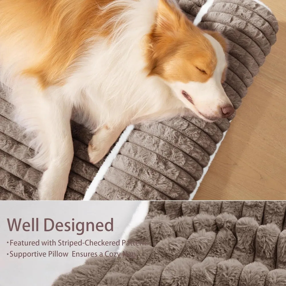 orthopedic xl dog bed large sized dog with pillow 42''x28'', waterproof soft comfortable egg crate foam pet crate beds mat with