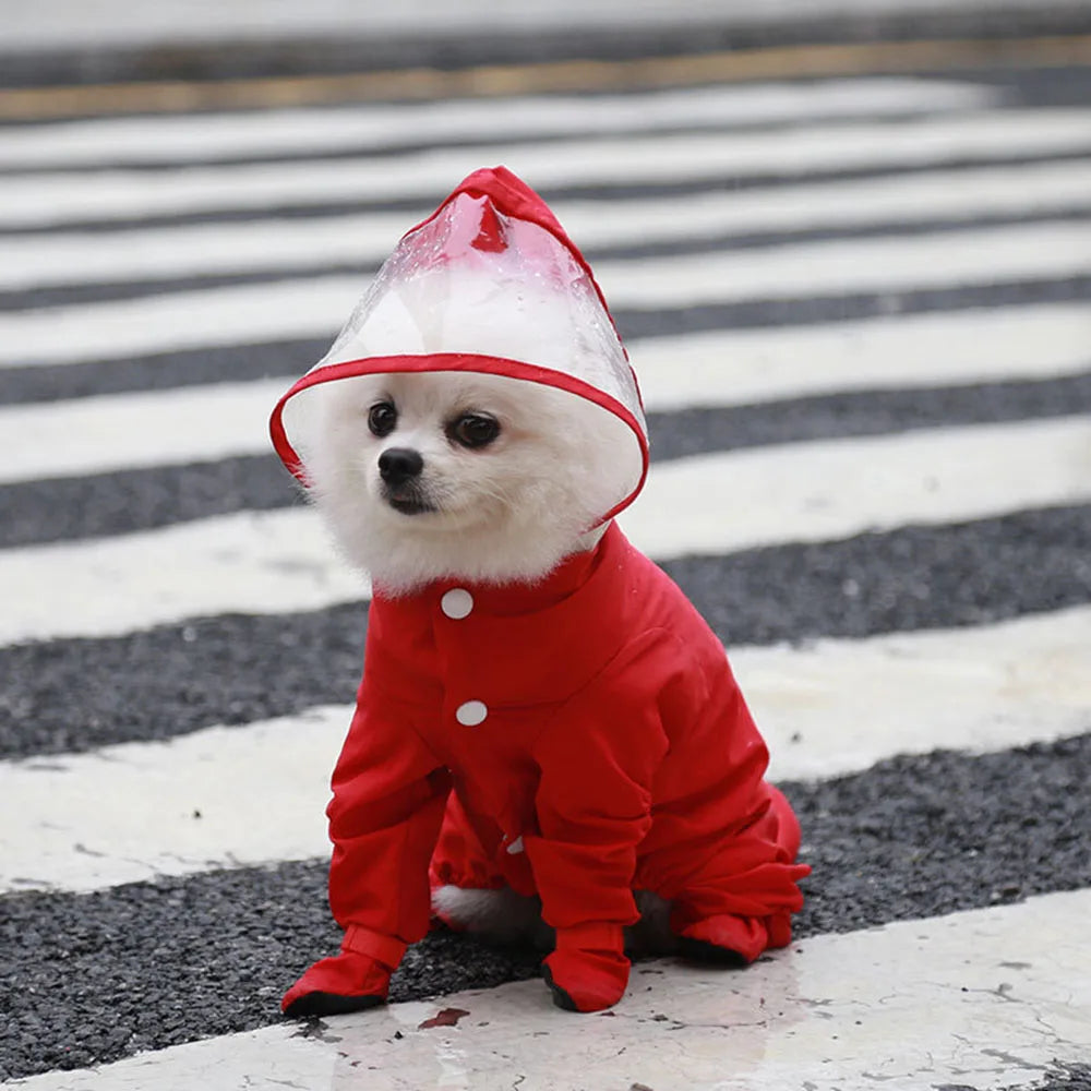 Dog Raincoat Rain Boots Shoes for Small Dogs Pet Hooded Four-Leg Jacket Puppy Rain Coat Waterproof Cat Clothes Jumpsuit Rompers