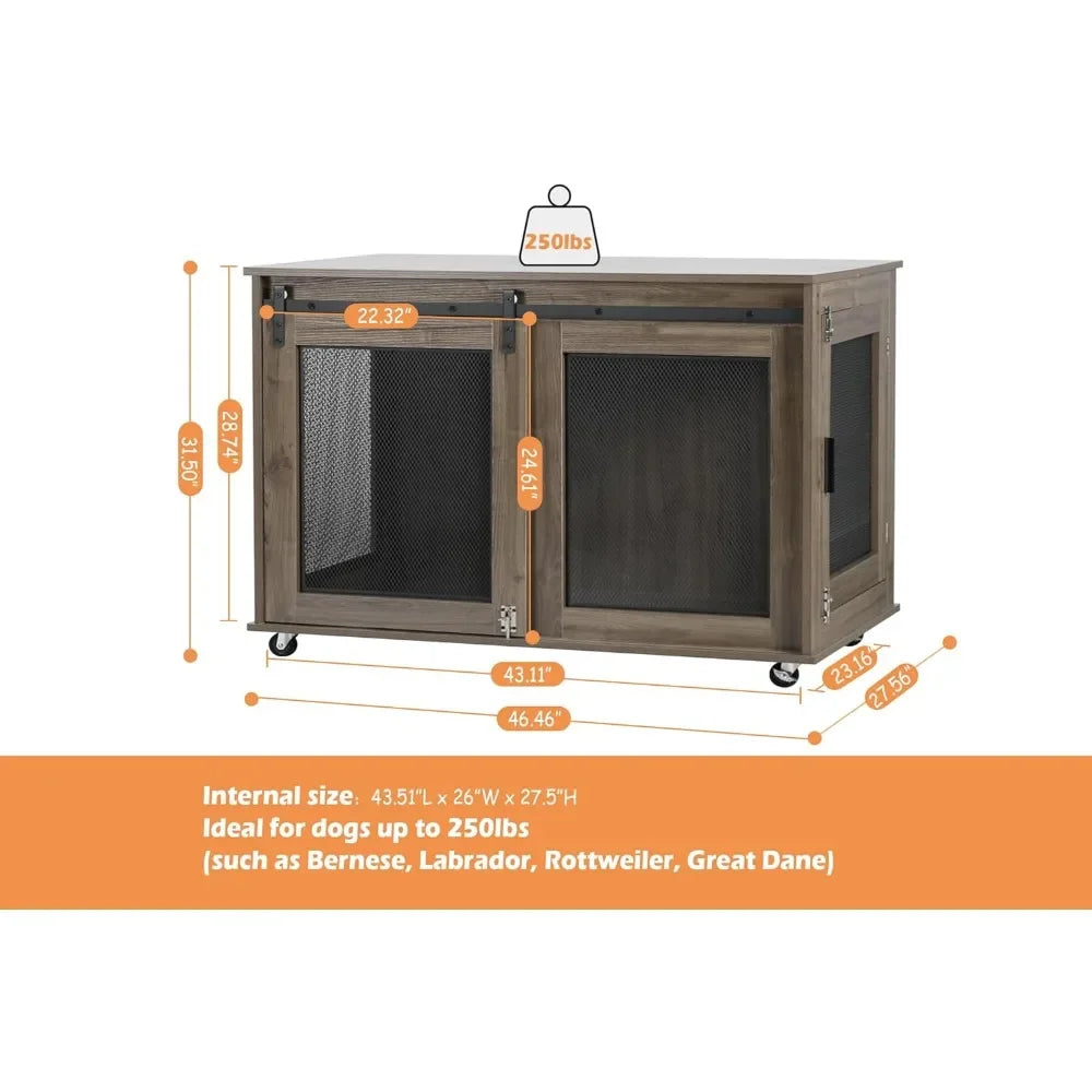 Dog Crate Furniture, Wooden Heavy Duty Dog Kennel Indoor, Decorative Dog Cage Table for Extra Large Dogs