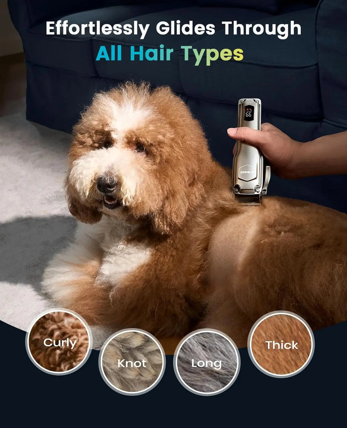 Professional Dog Grooming Clippers for Thick Hair, Low Noise Cordless Shaver with Detachable Stainless Steel Blades