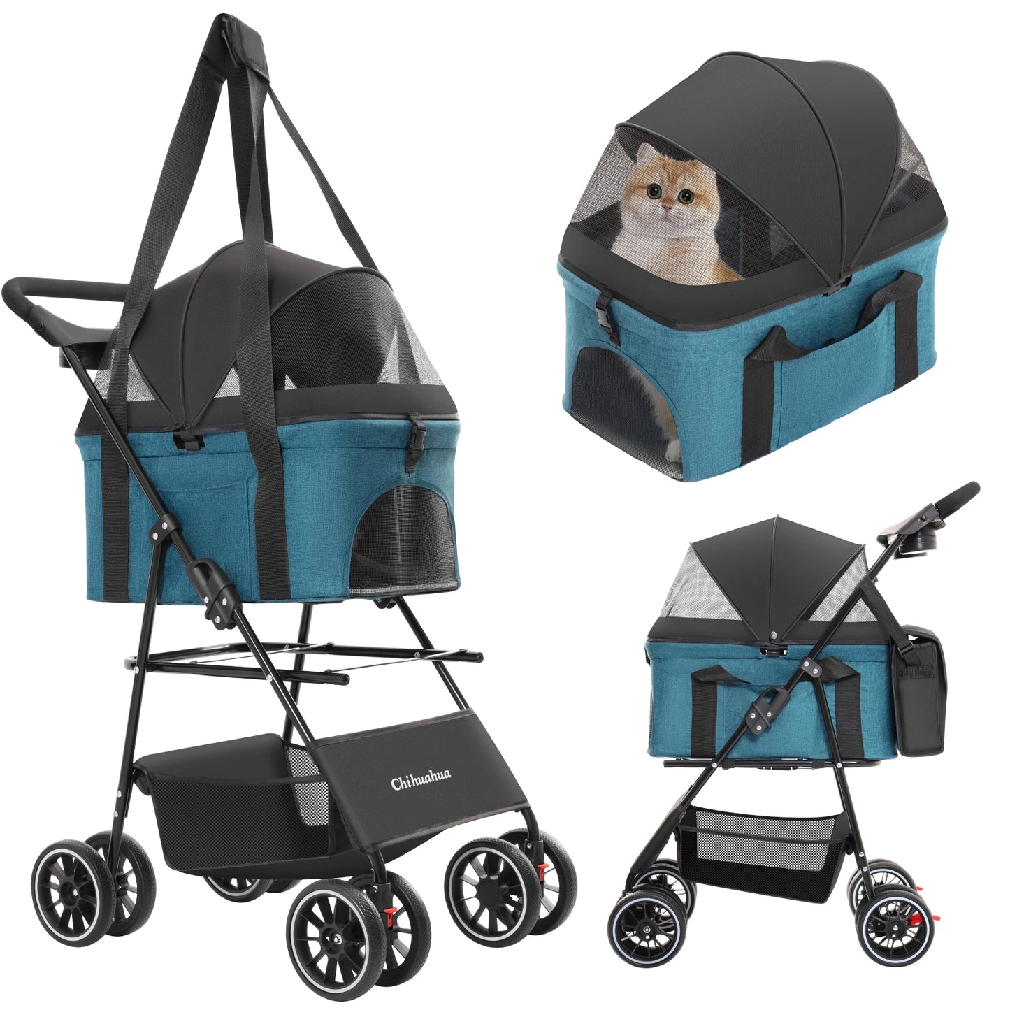3 in 1 Pet Stroller For Dogs Cats Lightweight And Foldable Bag Detachable External Push Dog Walking Detachable Carrying