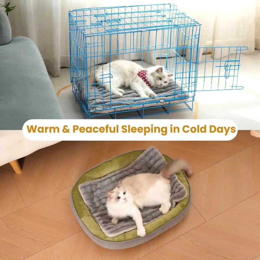 Self Warming Cat Bed 22x16 Inch Reversible Two-Sided Use Self Heating Mat for Cats and Dogs Washable Pets Crate Pad for Indoor