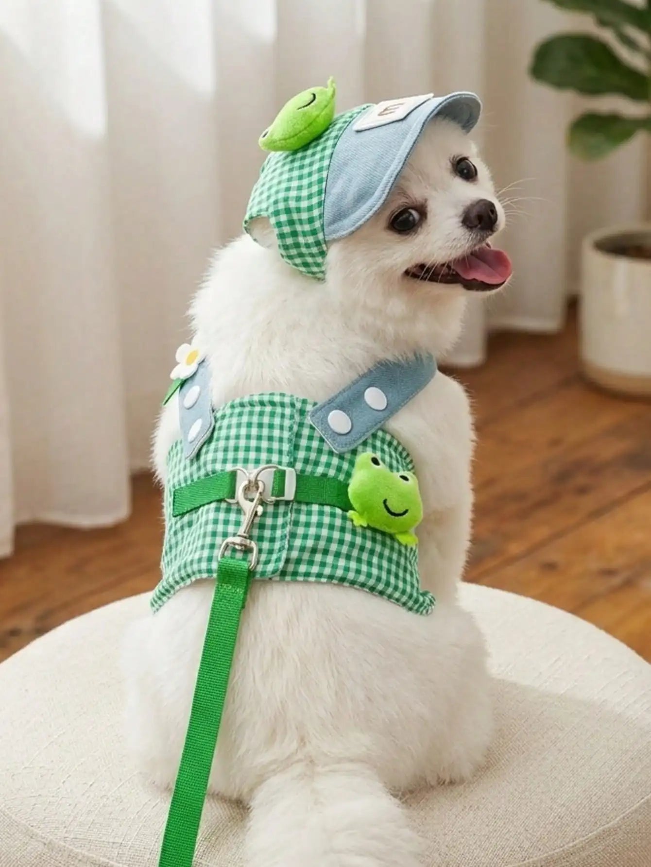 1pc Breathable Lightweight Skid Proof Quick Drying Cute Frog Pattern Solid Color Pet Harness And Leash Suitable For Cats And Dog
