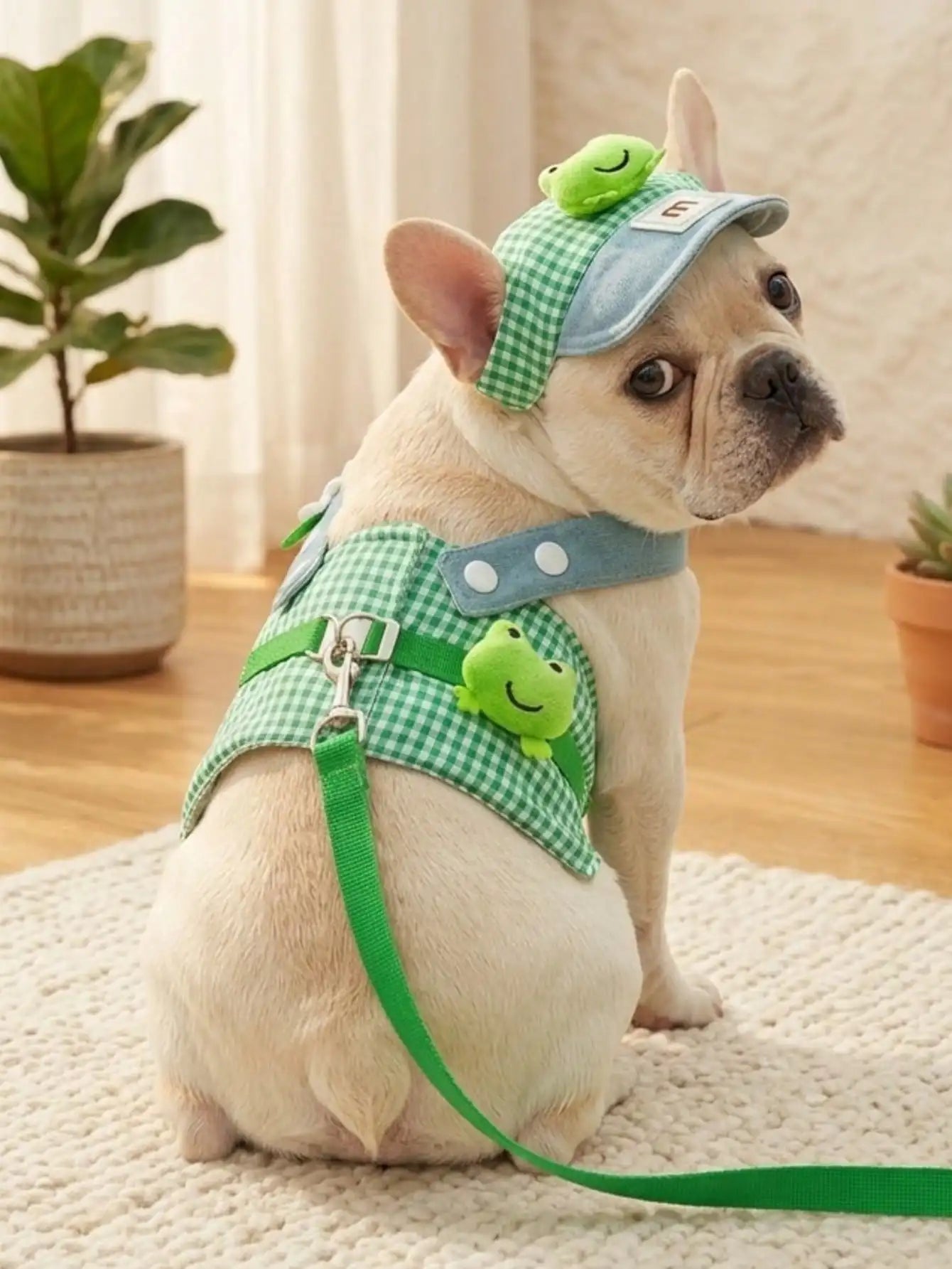 1pc Breathable Lightweight Skid Proof Quick Drying Cute Frog Pattern Solid Color Pet Harness And Leash Suitable For Cats And Dog