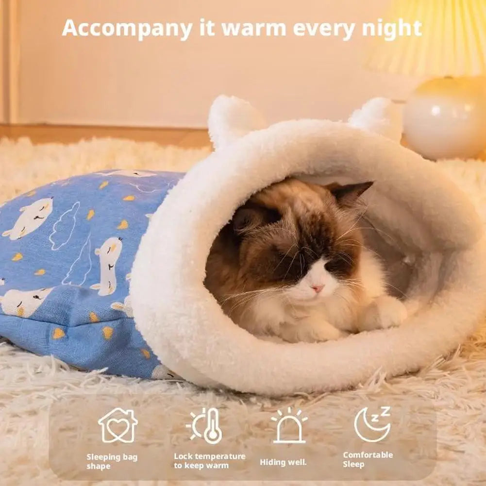 Winter Warm Plush Cat Dog Sleeping Bag, Soft Cozy Pet Nest For Indoor Cats And Dogs, Portable Cute Pet Small Puppy Pet Nest Bed