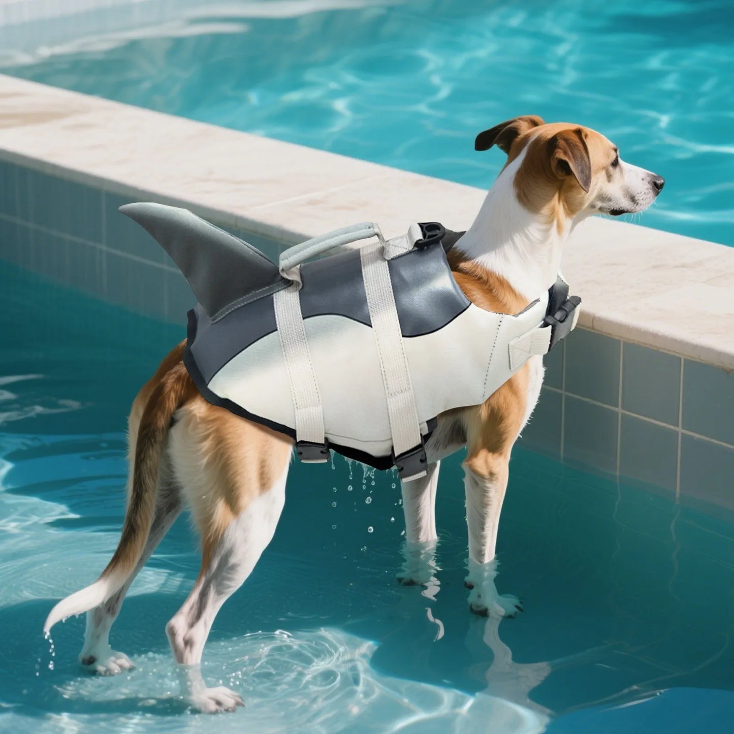 Shark Dog Life Jacket Dog Swimsuit Enhanced Buoyancy Small Dogs Swimming Clothes Safety Vest with Handle for Dogs Surfing