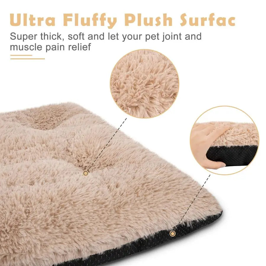 Large Dog Bed Crate Pad, Deluxe Plush Washable Dog Beds Fulffy Soft Kennel Pad AntiSlip Pet Sleeping Mat for Extra Large Medium