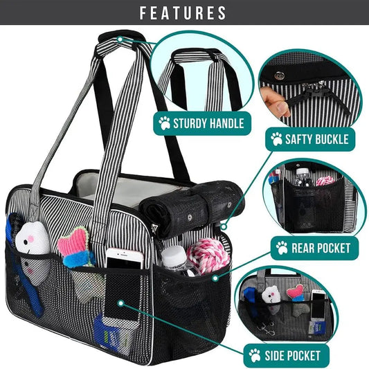 Small Dog Purse Carrier, Soft-Sided Pet Carrier Bag with Pockets, Portable Puppy Cat Travel Handbag Tote, Airline Approved Breat